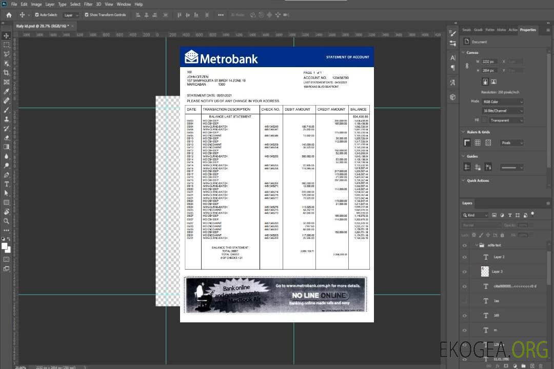 Relevé bancaire de Metrobank au Royaume-Uni au format Word et PDF template Relevé bancaire de Metrobank au Royaume-Uni au format Word et PDF template